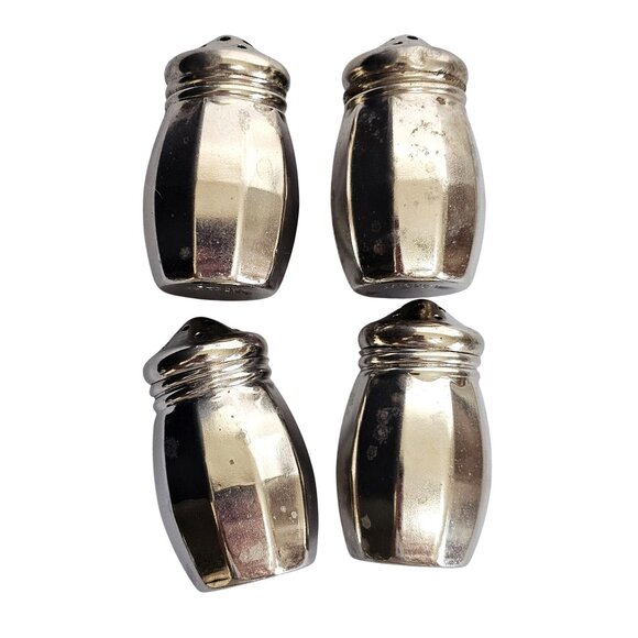 4 Silverplate Mini Salt Pepper Shakers 1.5" Baronial plate vtg rustic style - Picture 5 of 10